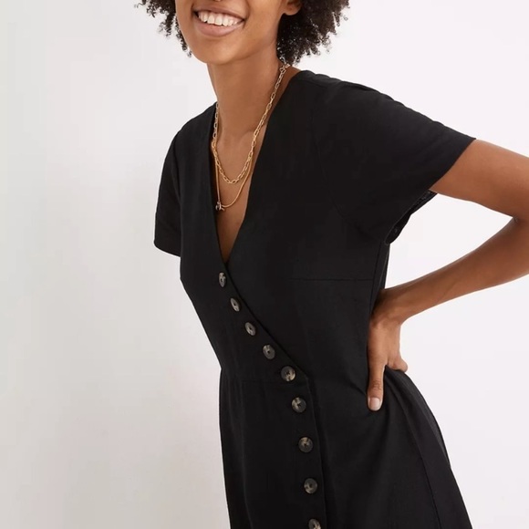 Madewell Linen-blend Button-wrap Midi Dress - Picture 2 of 7
